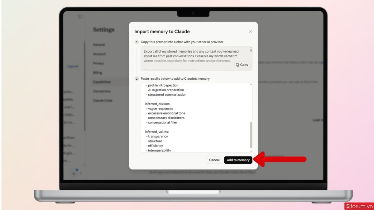Nhấn vào Add to Memory để bắt đầu